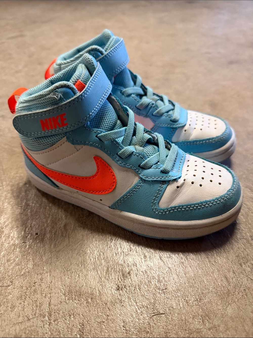 Nike Kids High-Top Sneakers in Teal, White and Bright Orange